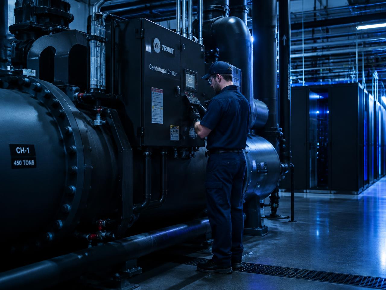 Uptime technician servicing a chiller